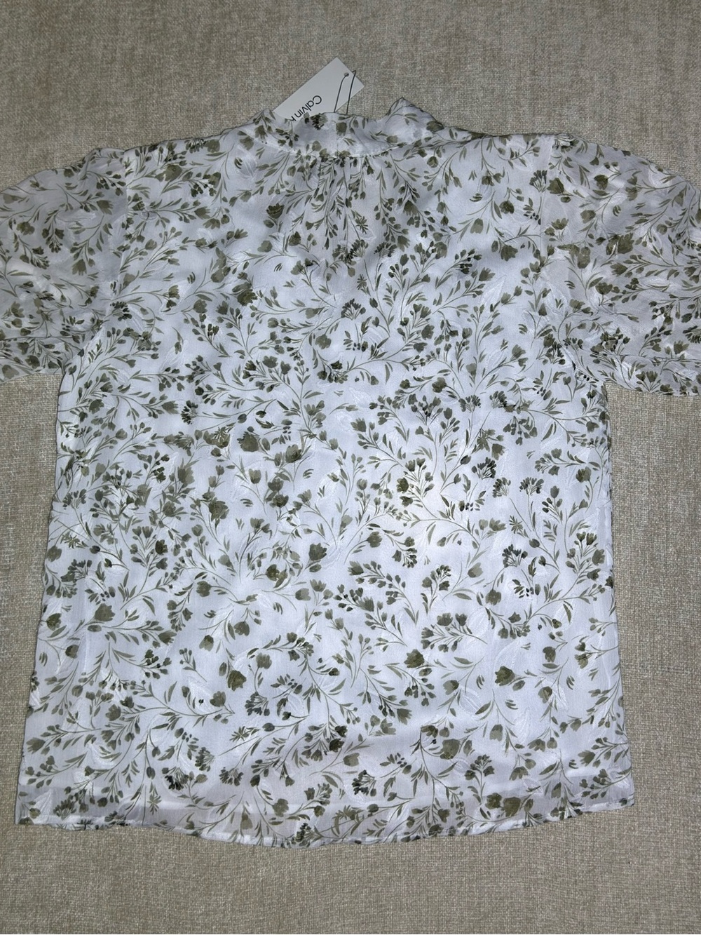 Calvin Klein White Blouse with Olive Floral Print Cottagecore - Picture 11 of 14